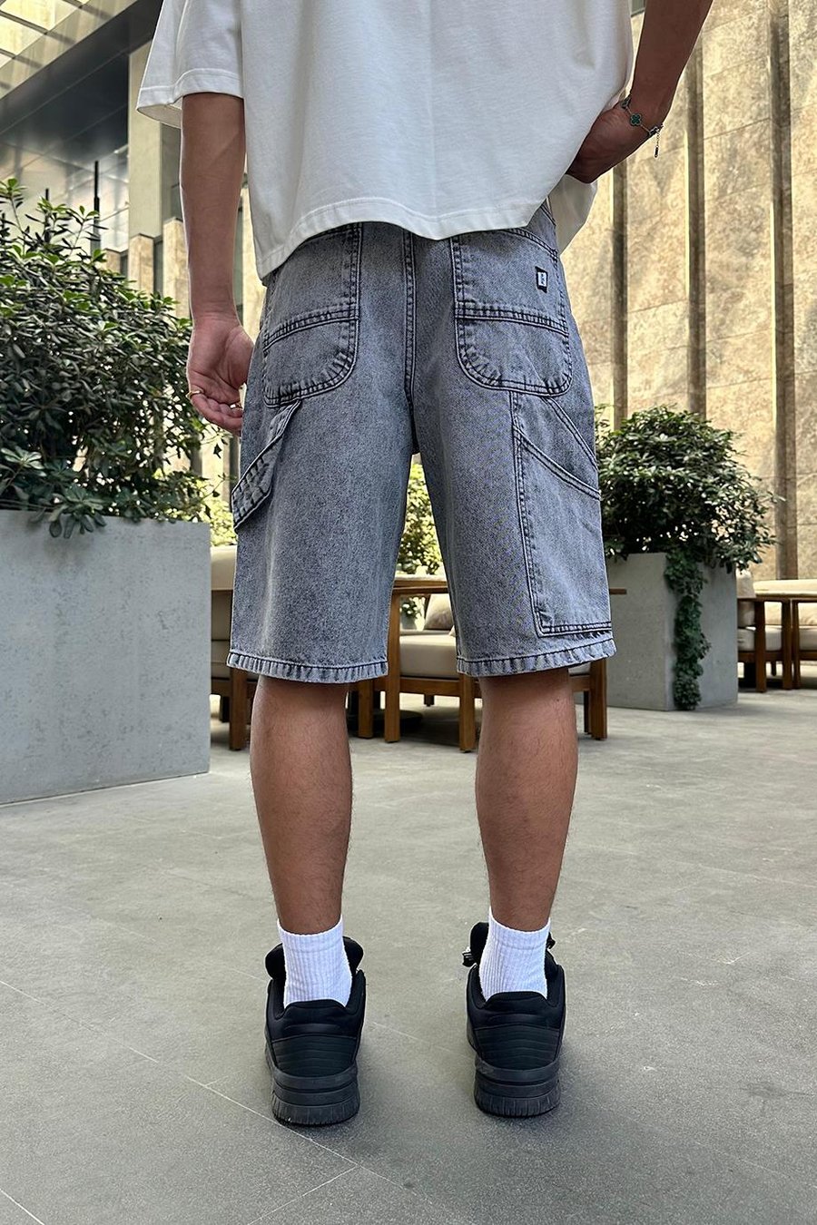 Dokulu Kar Yıkama Tasarım Cepli 4V DL Baggy Kot Şort