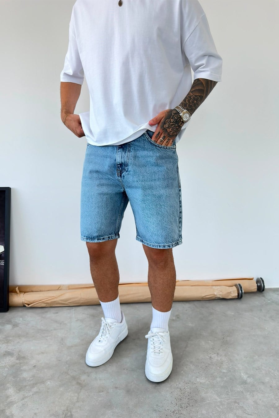 Dokulu Mavi Basic Baggy Kot Şort