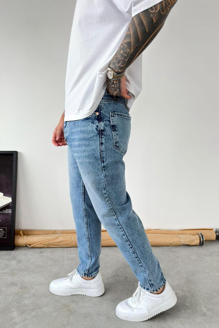Dokulu Mavi Soft Degrade Boyfriend Pantolon