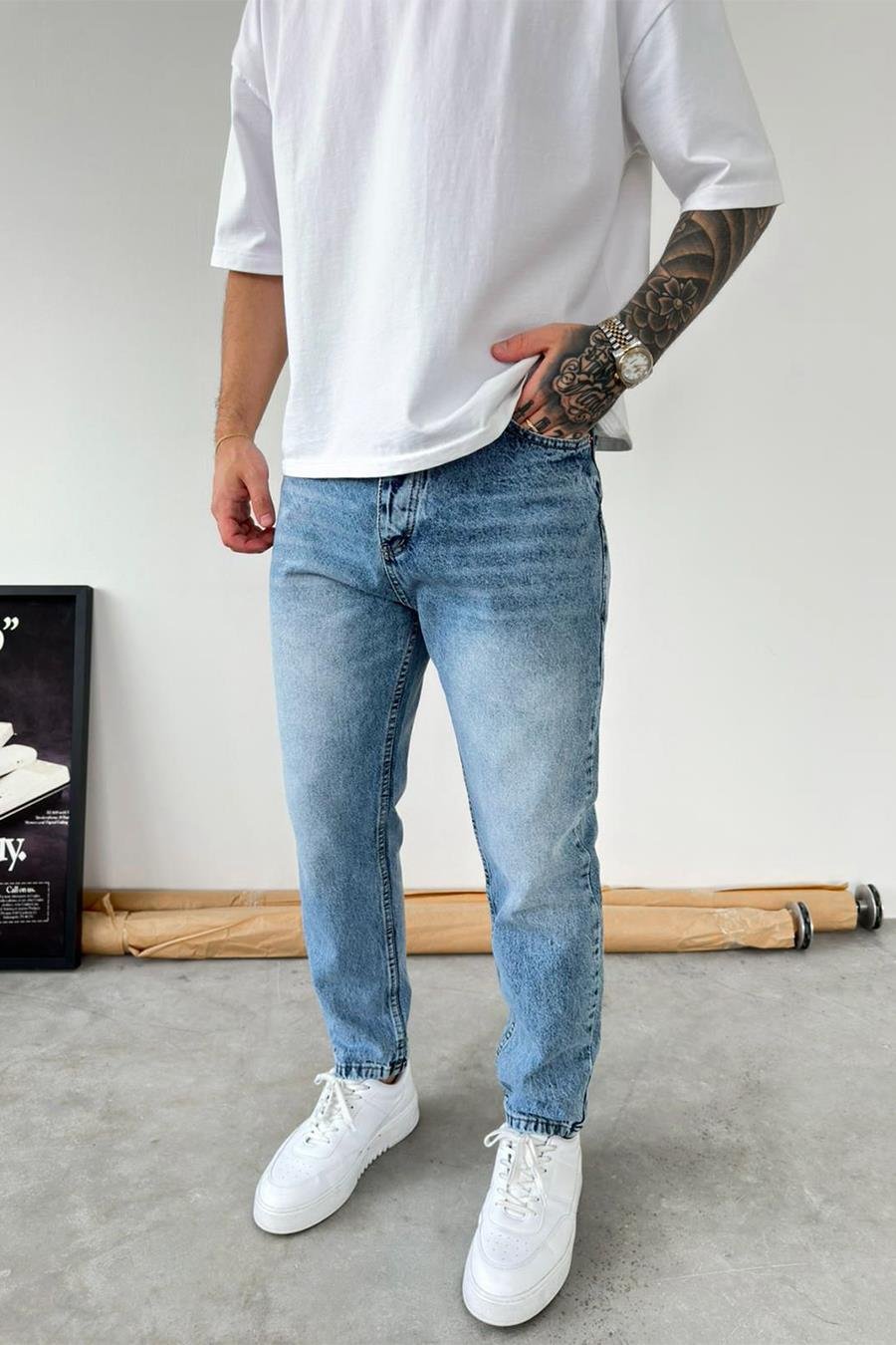 Dokulu Mavi Soft Degrade Boyfriend Pantolon