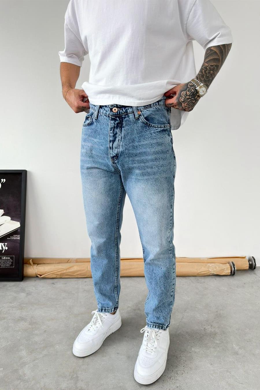 Dokulu Mavi Soft Degrade Boyfriend Pantolon
