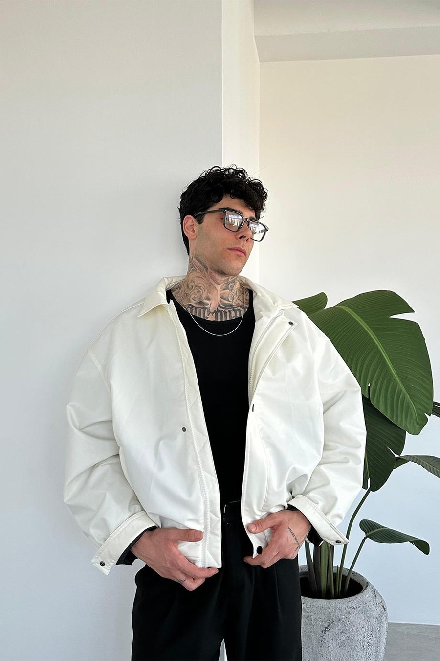 Ekru Bomber Oversize Deri Ceket