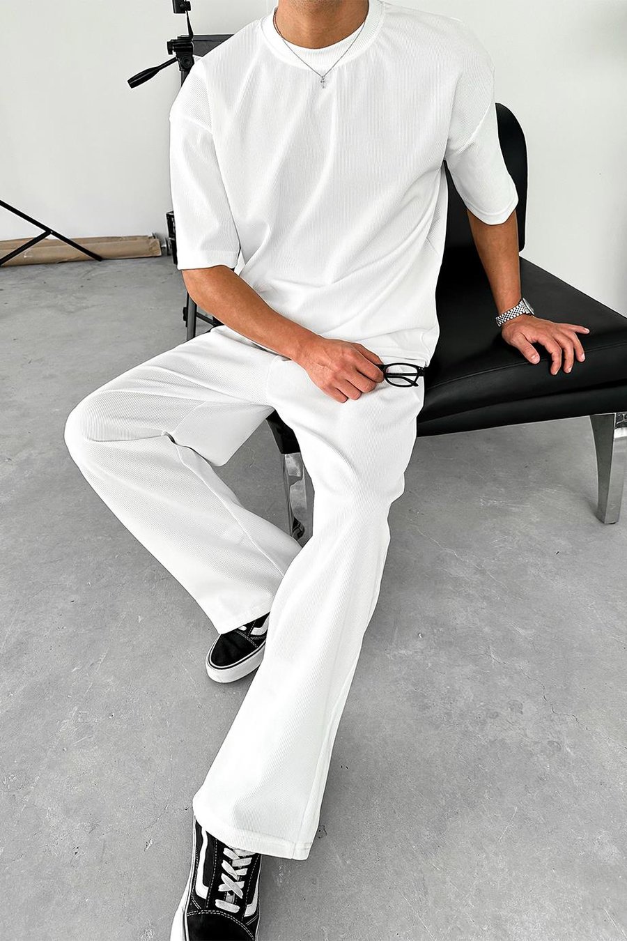Ekru İnce Fitilli Baggy Pantolon