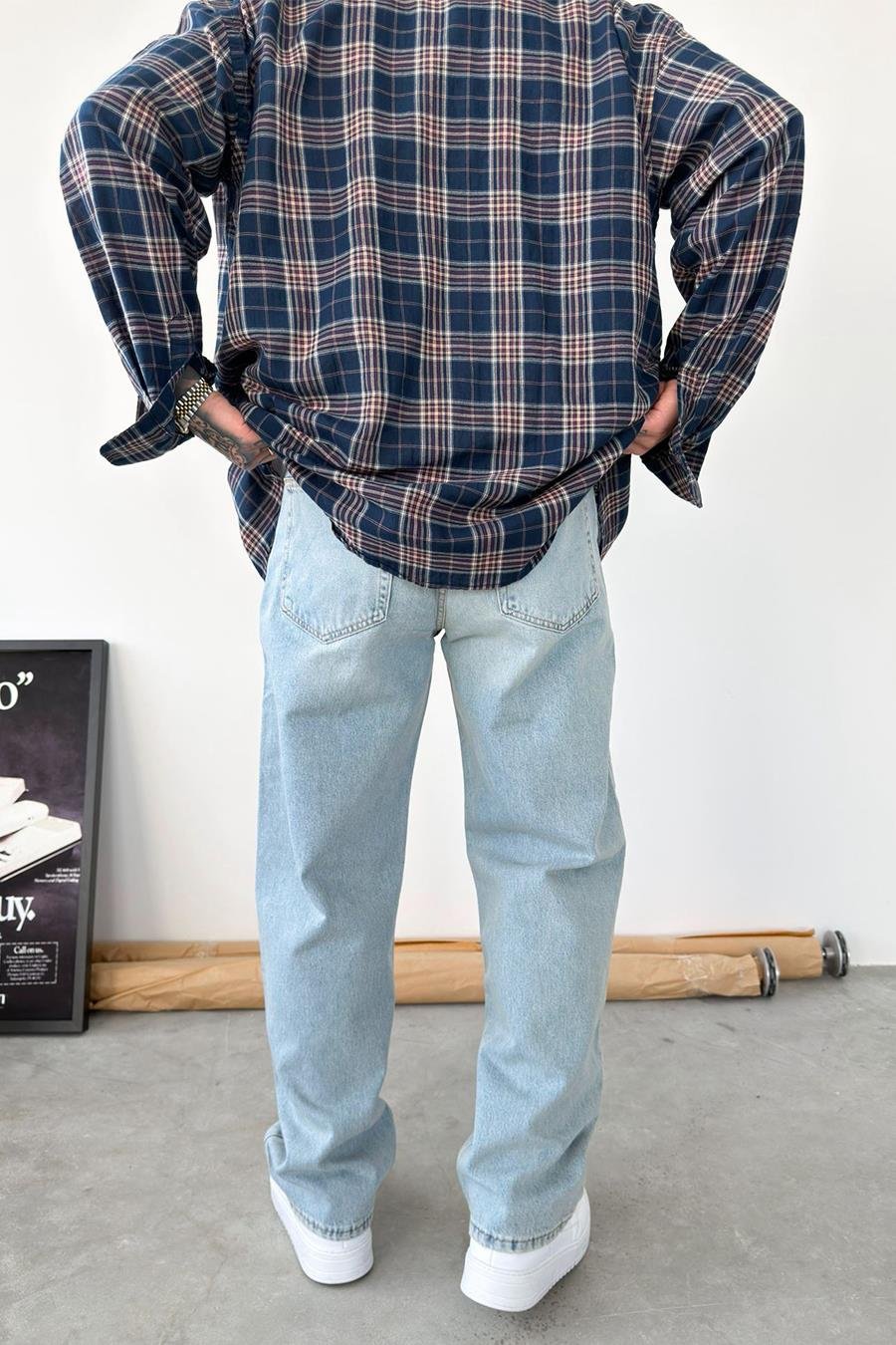 Eskitme Buz Mavi Basic Baggy Fit Pantolon