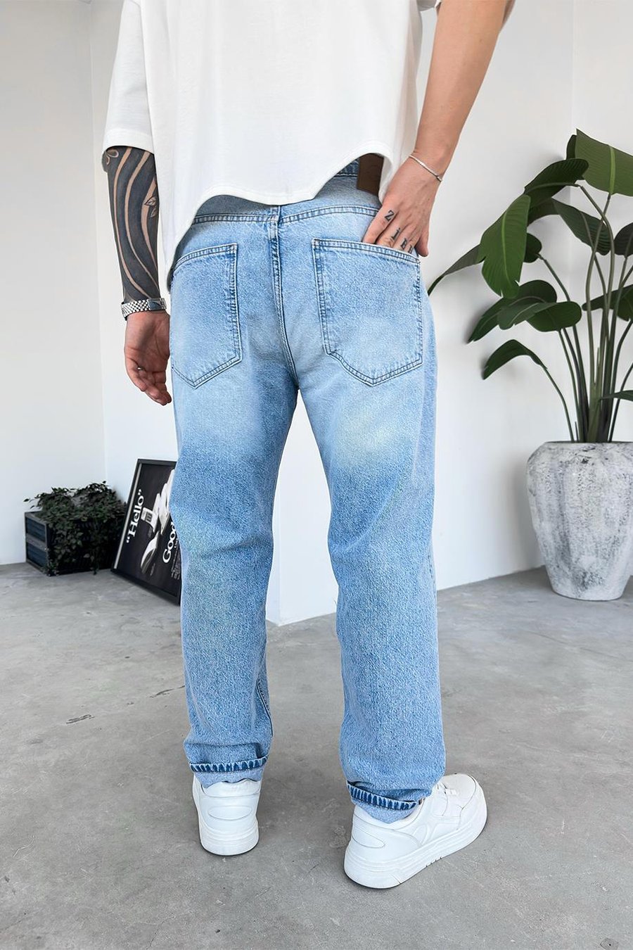 Eskitme Buz Mavi Dokulu Basic Regular Pantolon