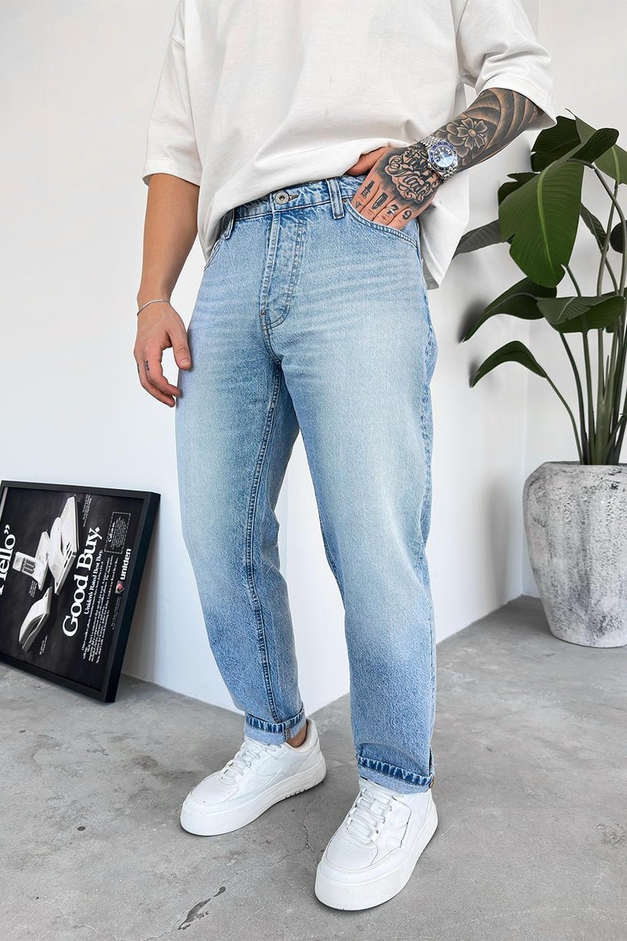 Eskitme Buz Mavi Dokulu Basic Regular Pantolon