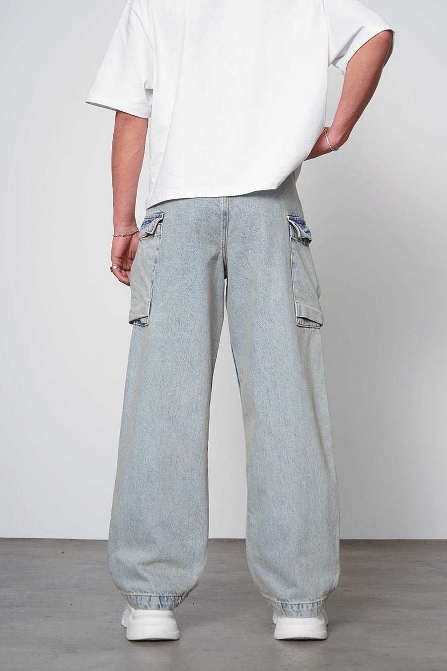 Eskitme Buz Mavi Siyah Kargo Cepli Z7 GD Baggy Pantolon