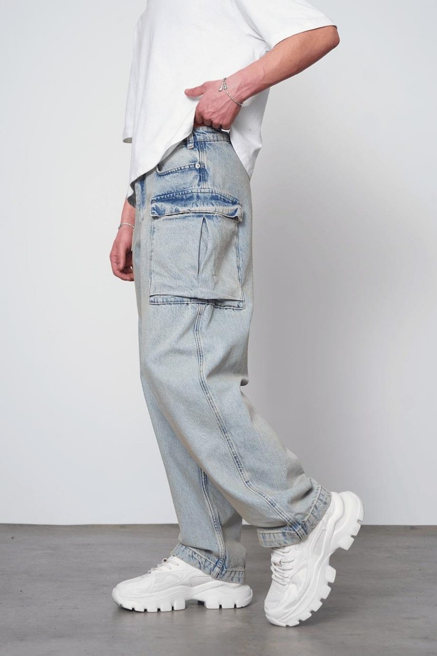 Eskitme Buz Mavi Siyah Kargo Cepli Z7 GD Baggy Pantolon