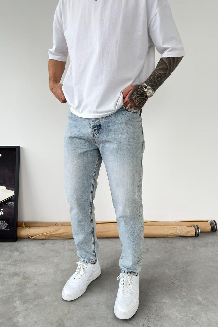 Eskitme Buz Mavi Soft Degrade Boyfriend Pantolon