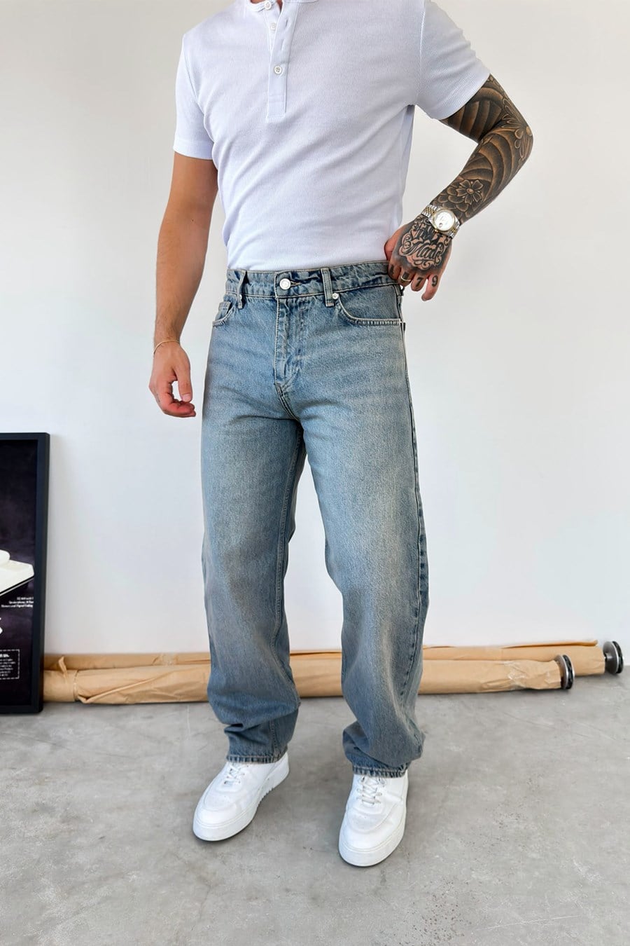 Eskitme Mavi Basic Baggy Fit Pantolon