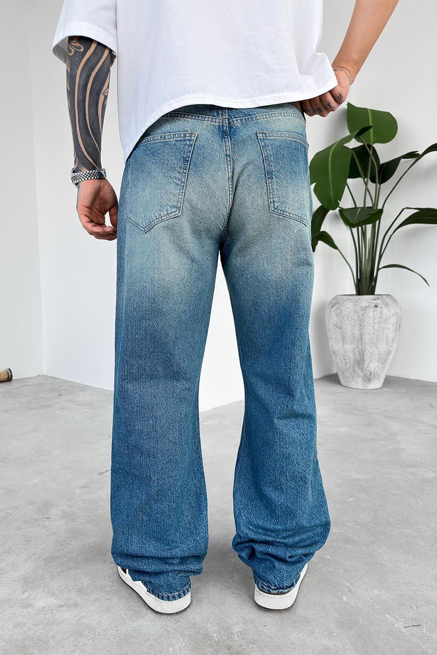 Eskitme Mavi Basic Baggy Pantolon