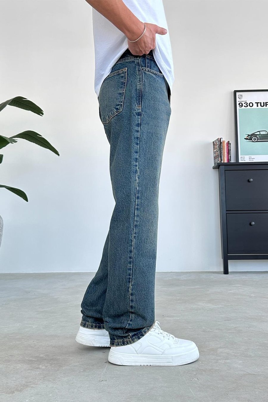 Eskitme Mavi Soft Degrade Baggy Pantolon