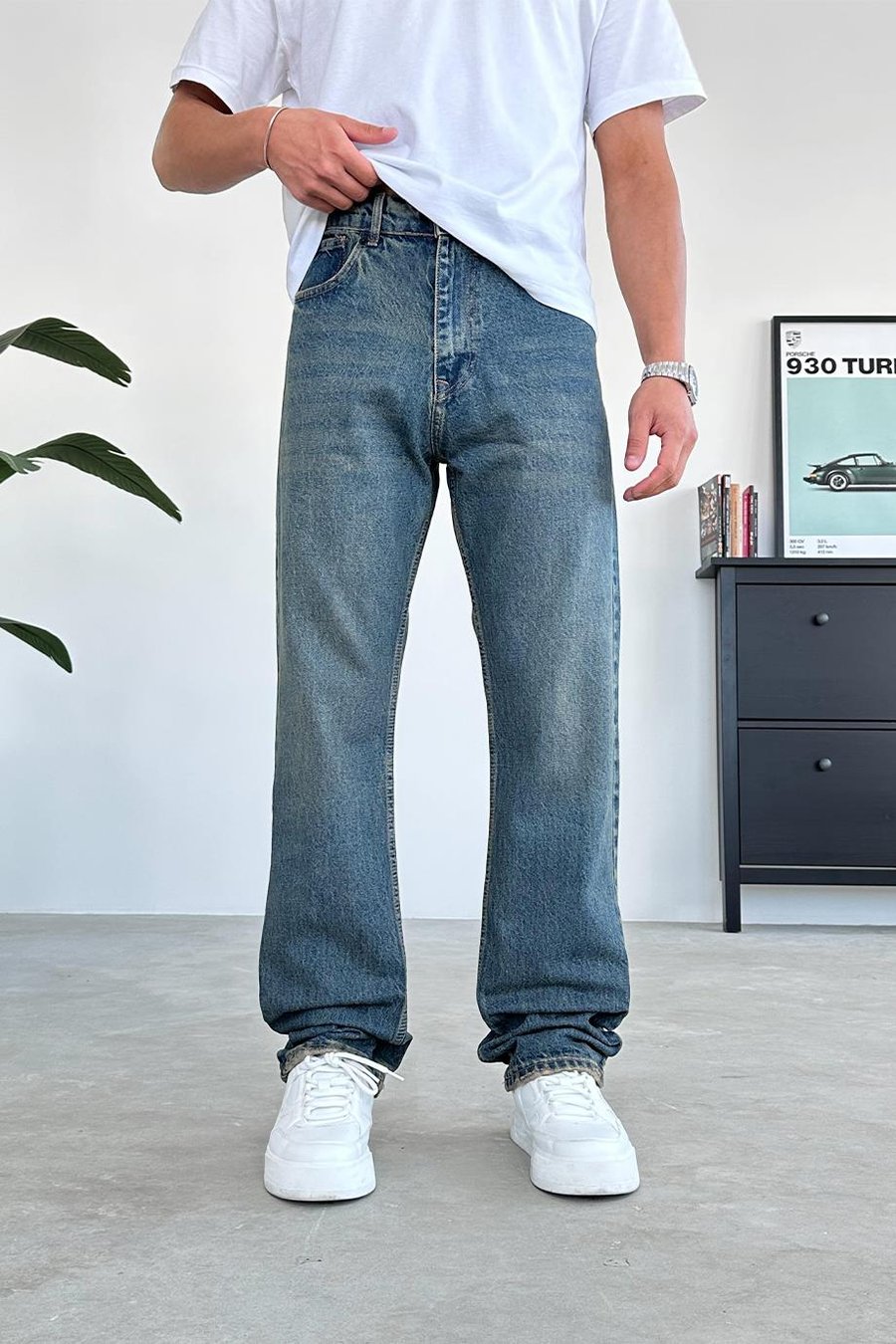 Eskitme Mavi Soft Degrade Baggy Pantolon