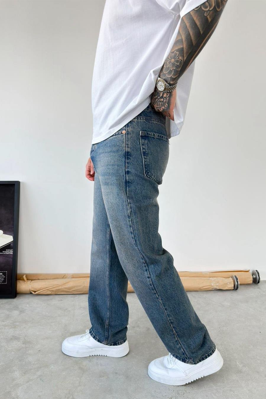 Eskitme Mavi Soft Degrade Baggy Pantolon