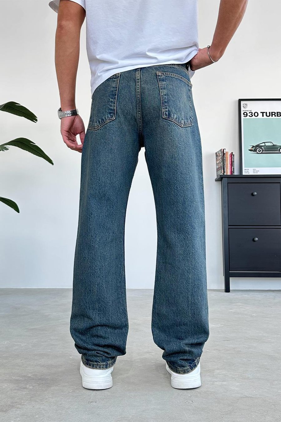 Eskitme Mavi Soft Degrade Baggy Pantolon