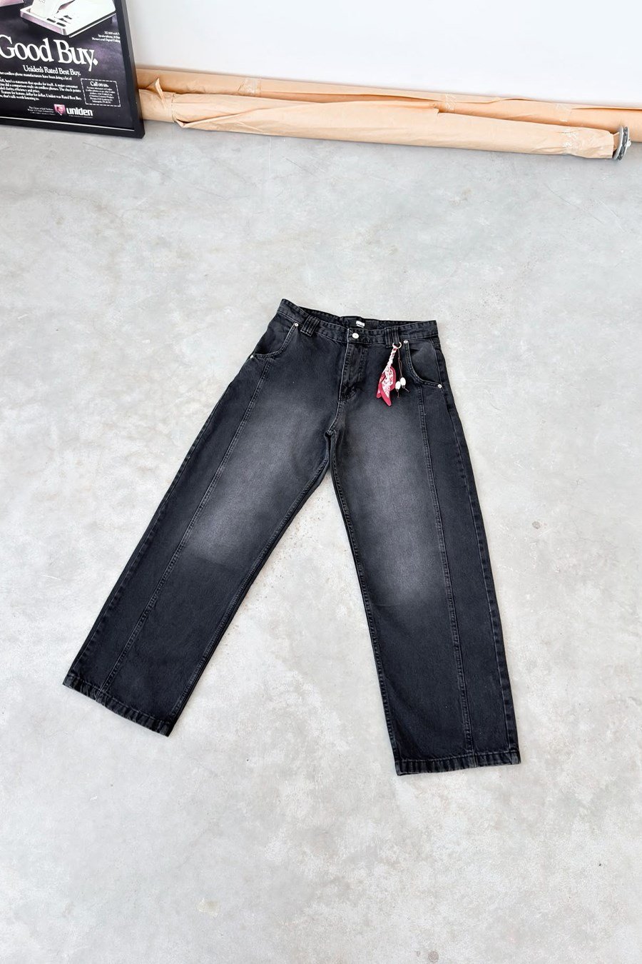 Füme Aksesuar Detaylı Çımalı Baggy Pantolon