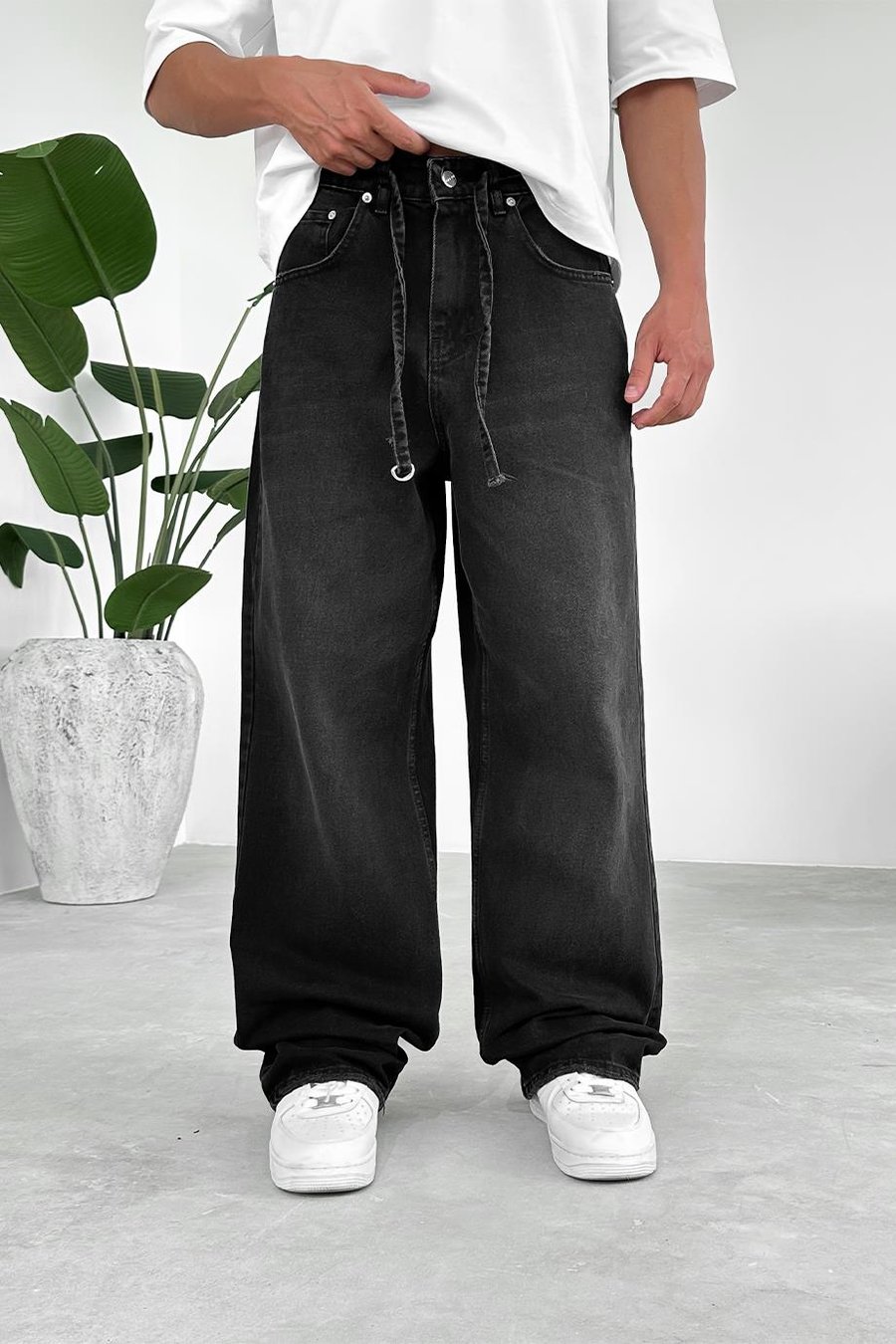 Füme Kemerli Basic Ekstra Bol Baggy Pantolon