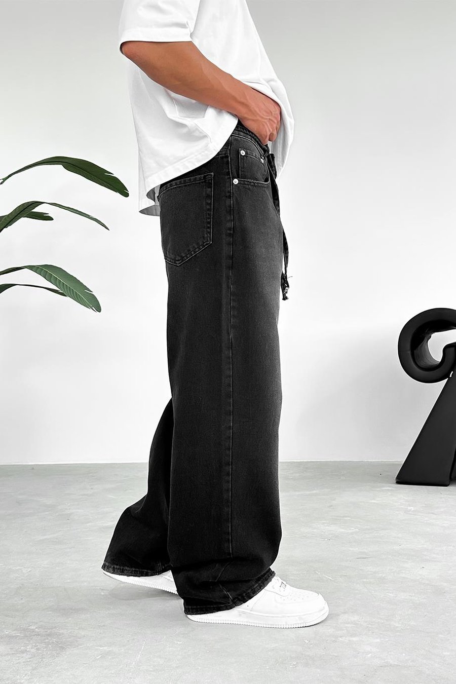 Füme Kemerli Basic Ekstra Bol Baggy Pantolon
