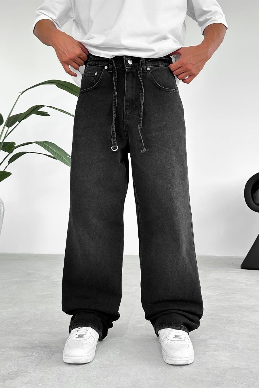 Füme Kemerli Basic Ekstra Bol Baggy Pantolon