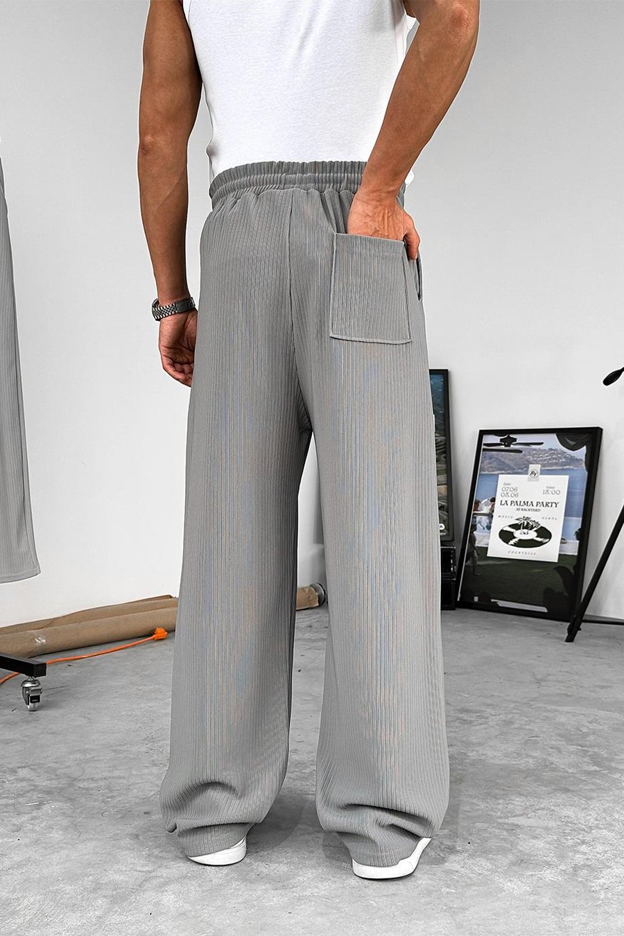 Füme Likralı Fitilli Baggy Pantolon