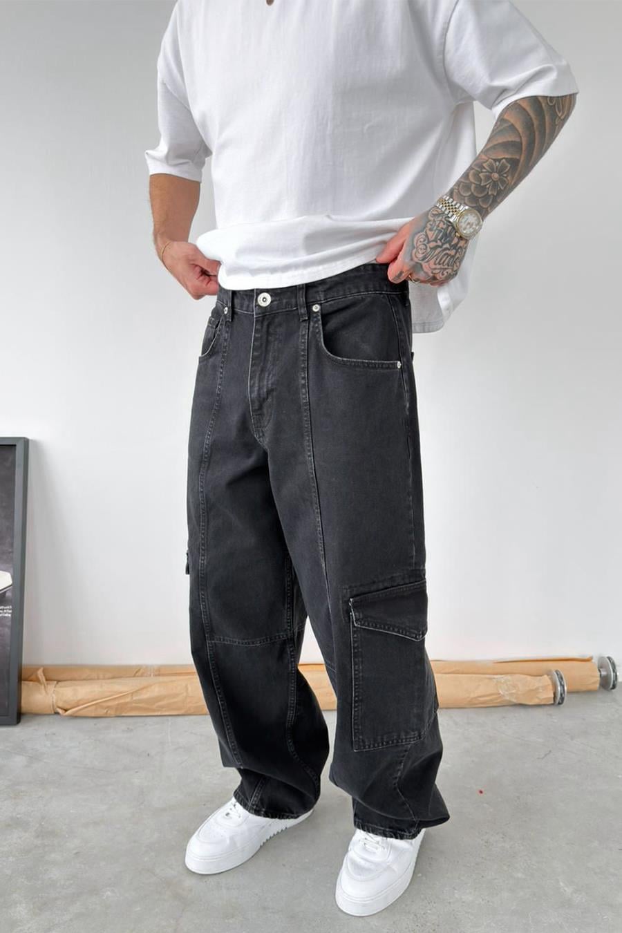 Füme Ön Tasarım Cepli Ekstra Bol Baggy Pantolon