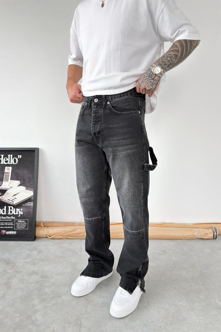 Füme Paça Fermuar Detay Baggy Pantolon
