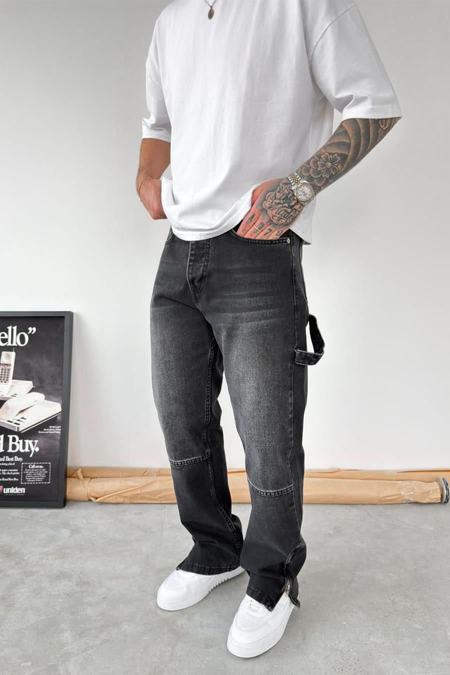 Füme Paça Fermuar Detay Baggy Pantolon