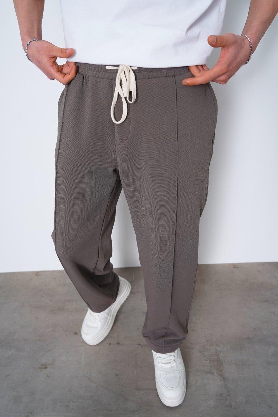 Füme Pileli Beli Lastikli Likralı 001 CH Relaxed Pantolon