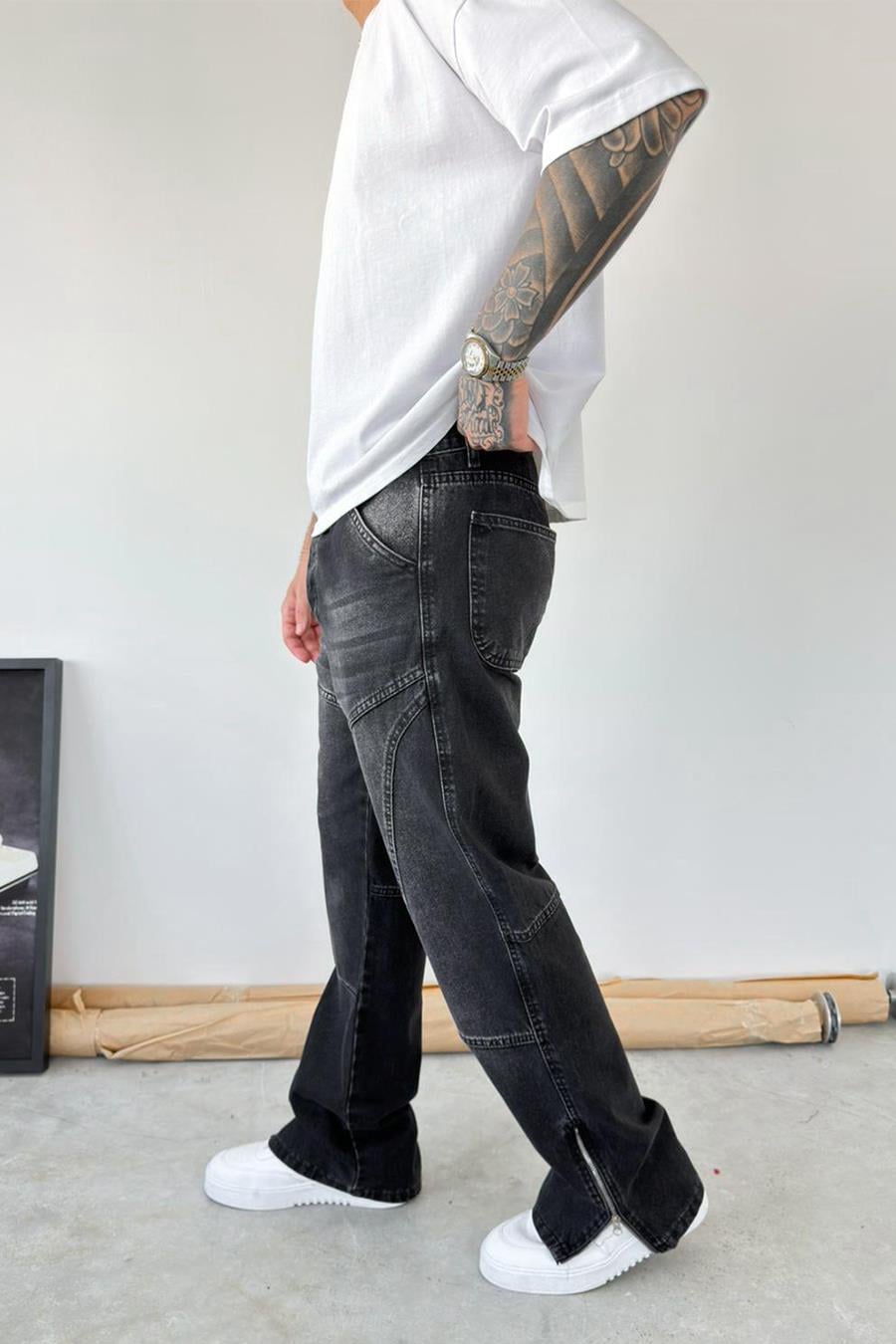 Füme Tasarım Paça Fermuar Detay Baggy Pantolon