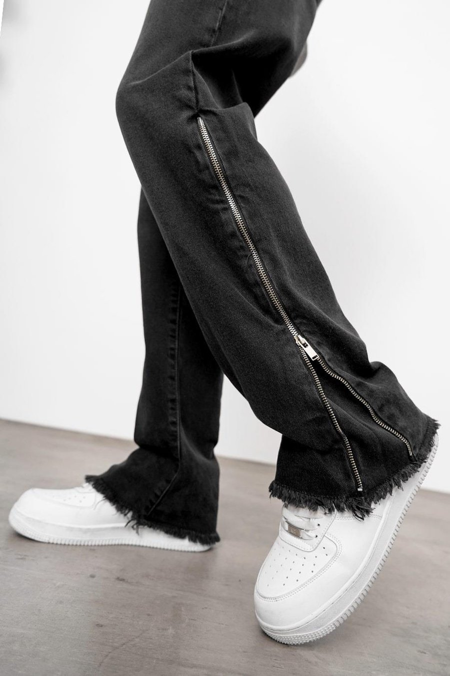 Füme Yarım Fermuar Yırtık Paça GD Baggy Pantolon
