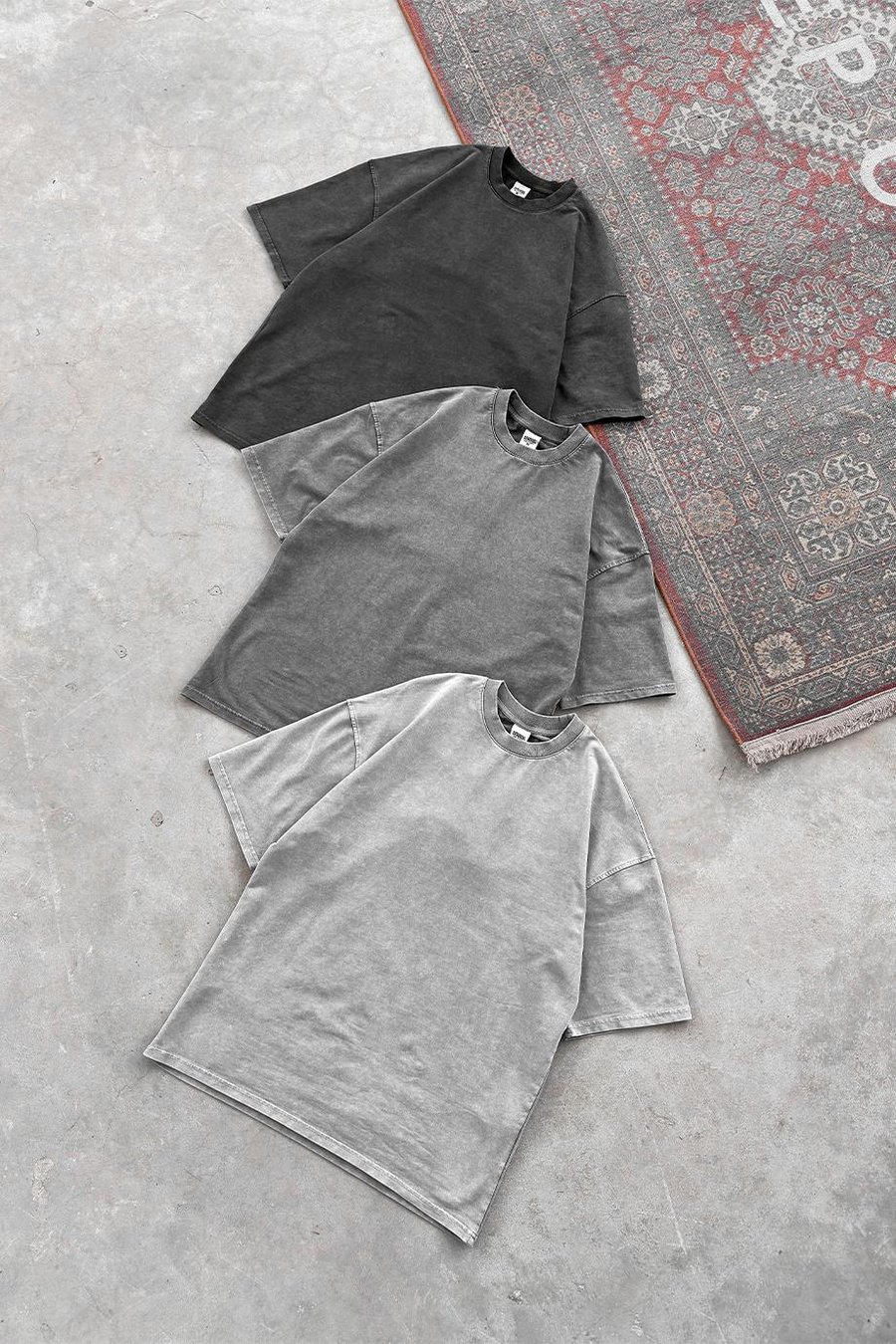 Gri Acid Wash Basic Oversize Tişört