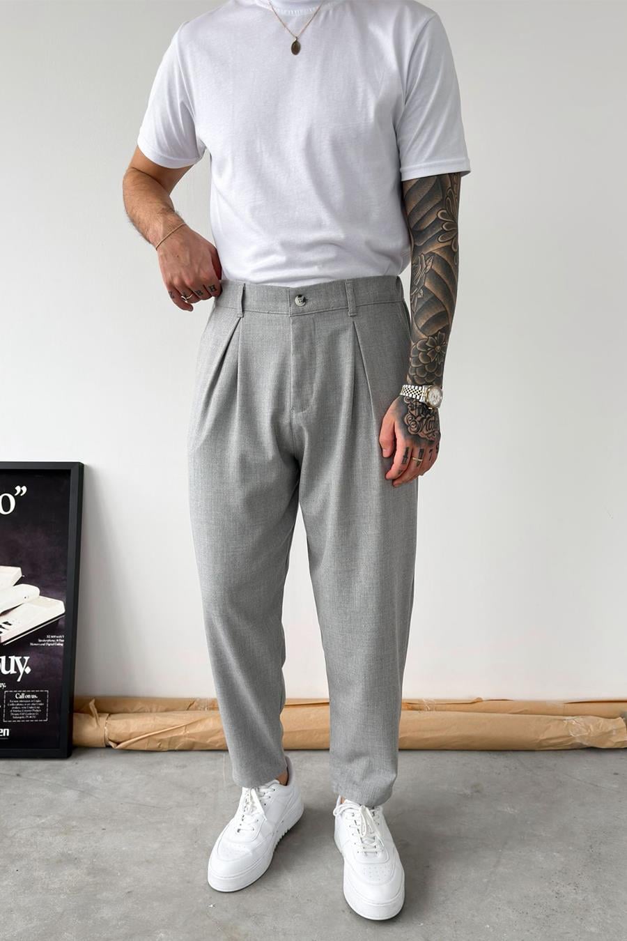 Gri Basic Boyfriend Kumaş Pantolon