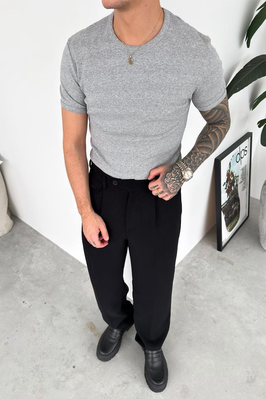 Gri Basic Fitilli Relax Fit Tişört