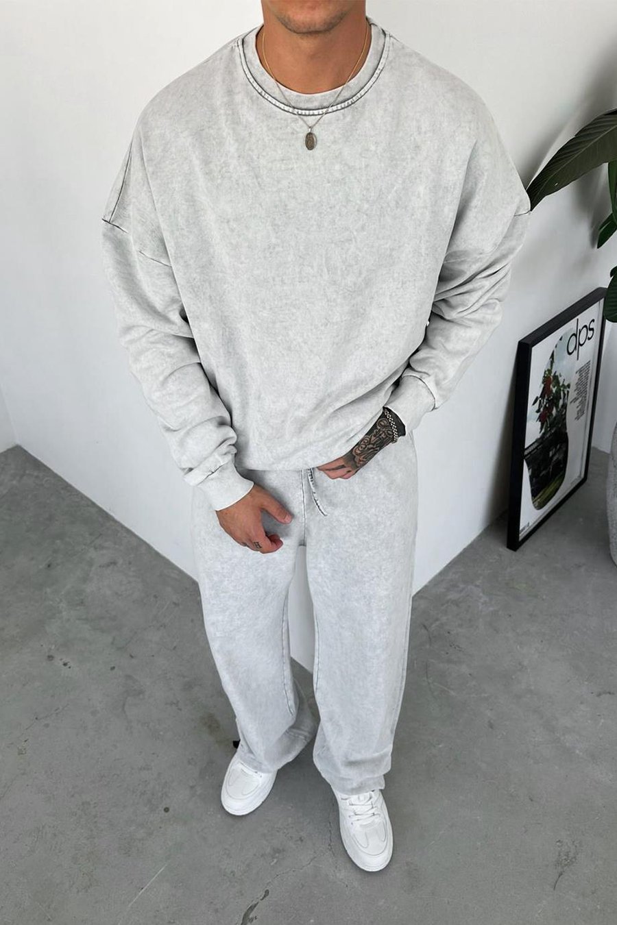 Gri Basic Yıkamalı Oversize Sweat