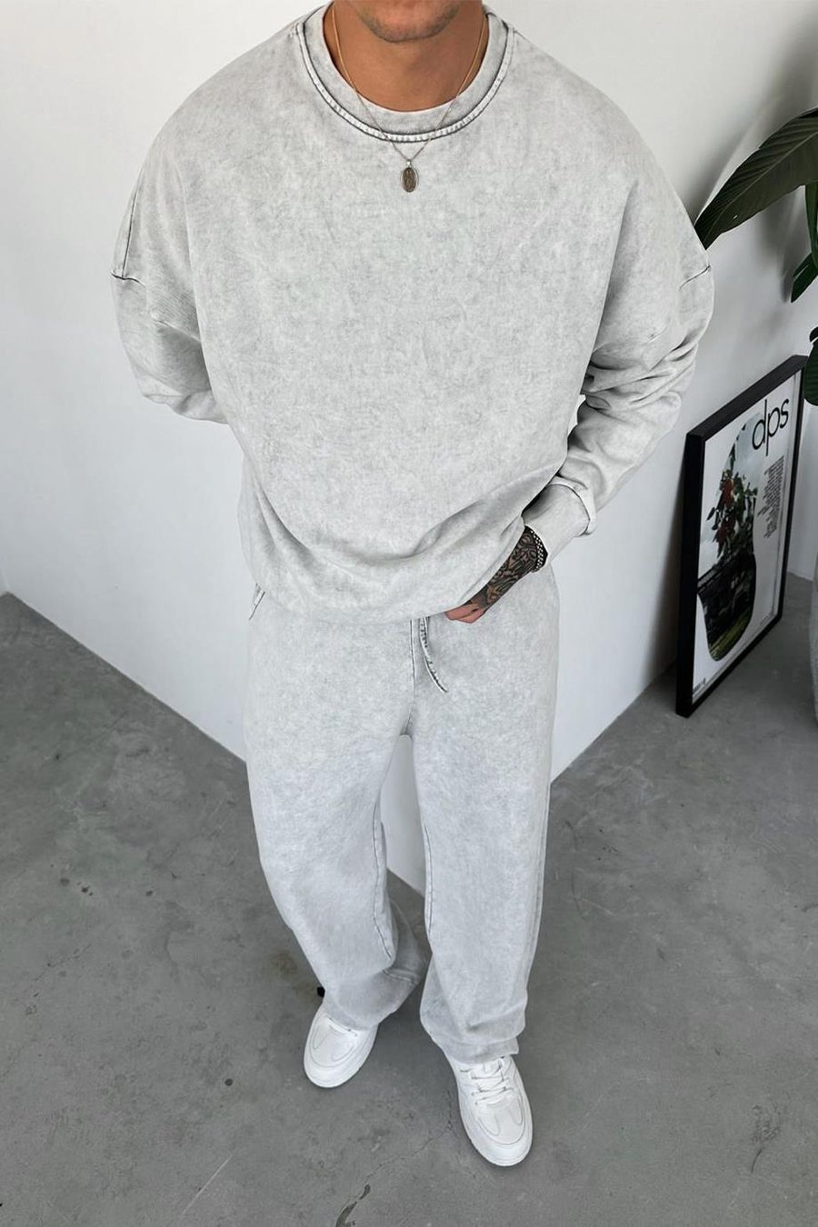 Gri Basic Yıkamalı Oversize Sweat