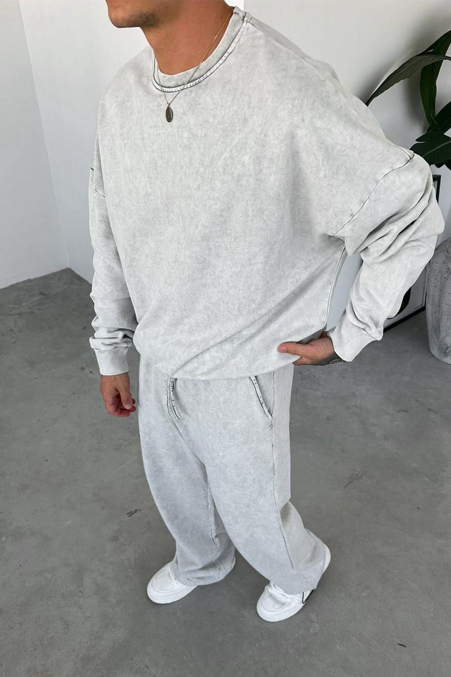Gri Basic Yıkamalı Oversize Sweat