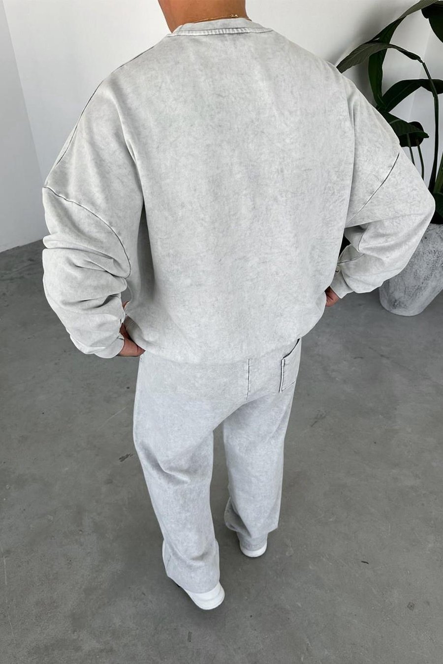 Gri Basic Yıkamalı Oversize Sweat