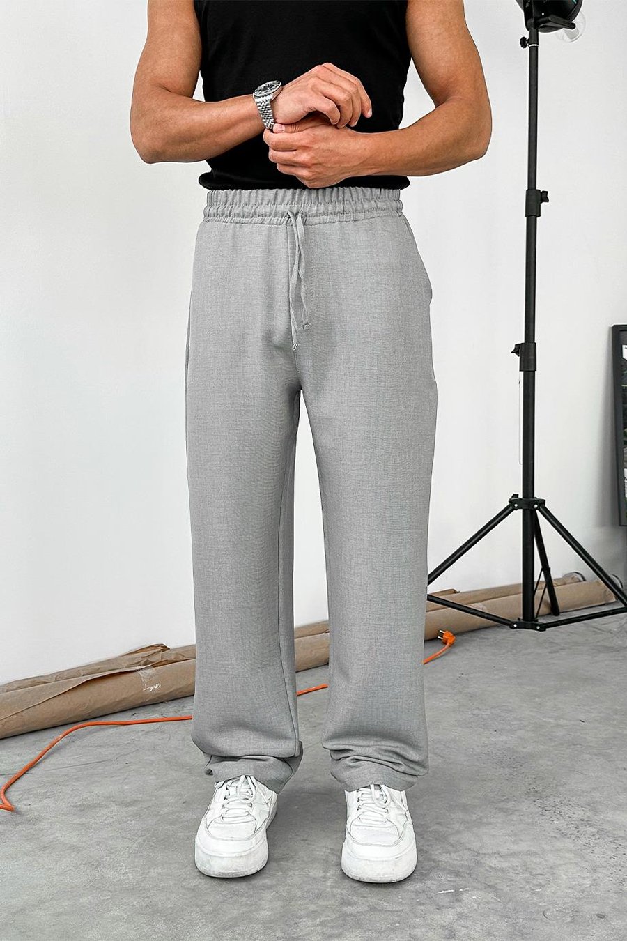 Gri Beli İpli Relaxed Pantolon