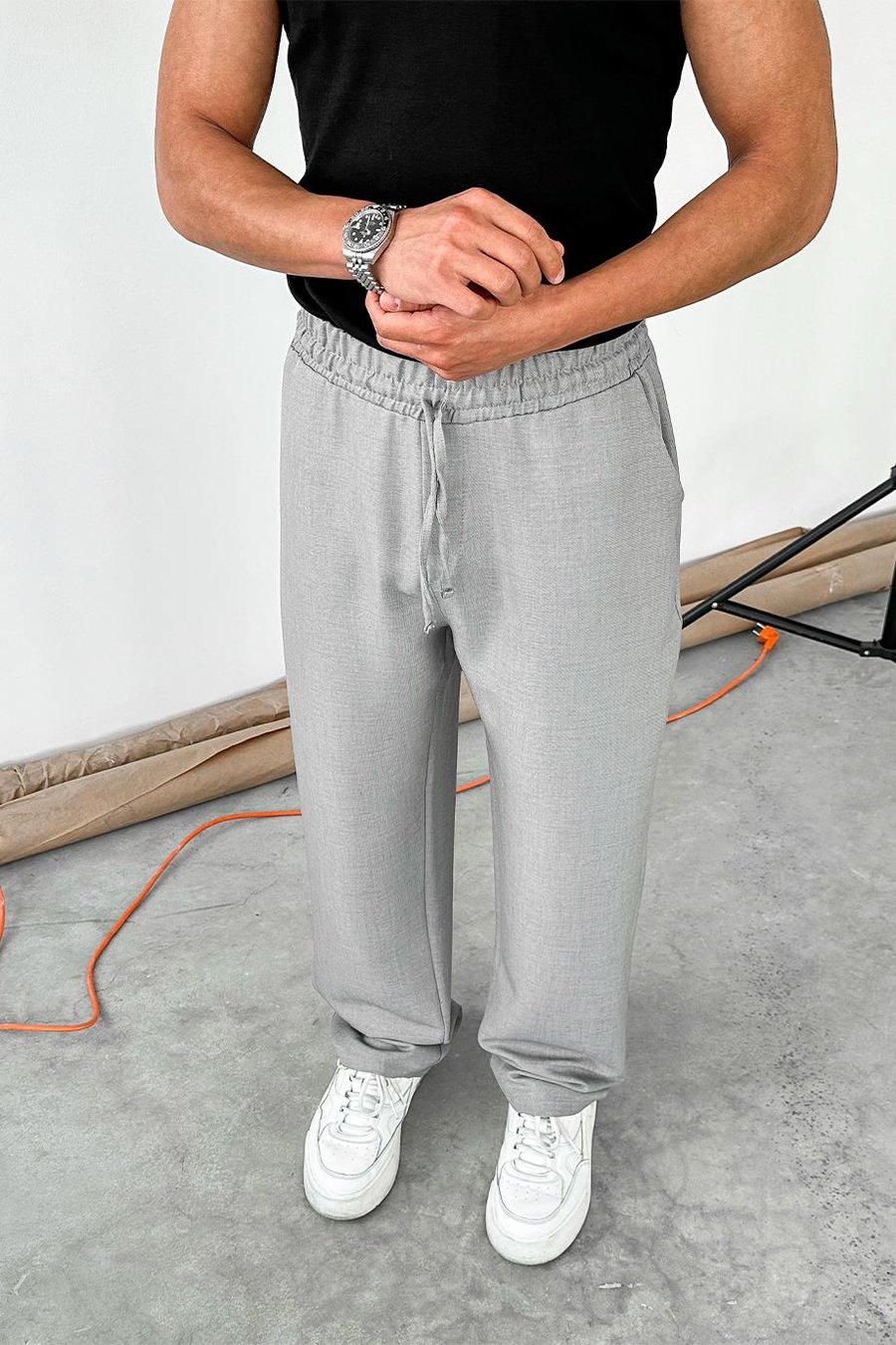 Gri Beli İpli Relaxed Pantolon