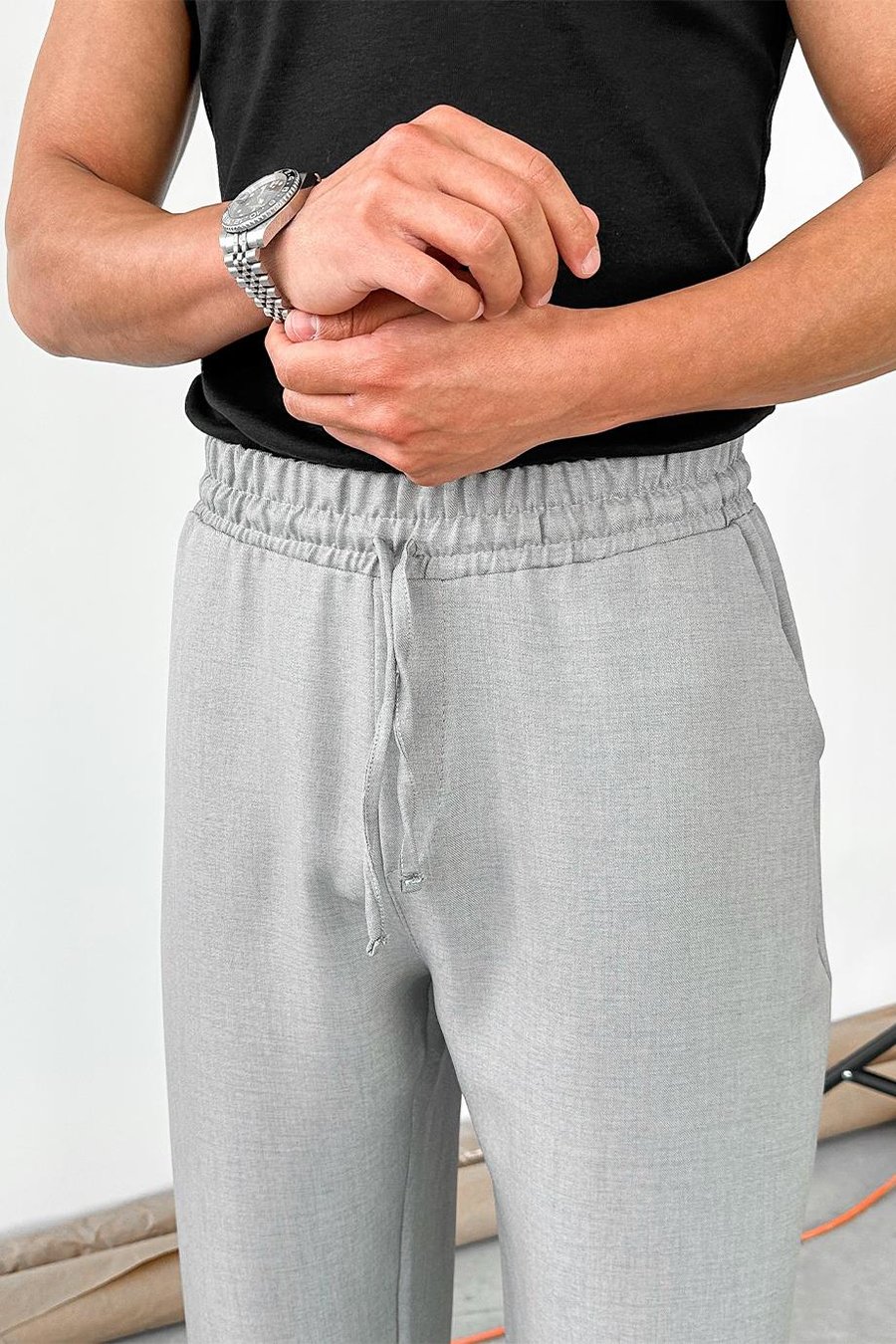 Gri Beli İpli Relaxed Pantolon