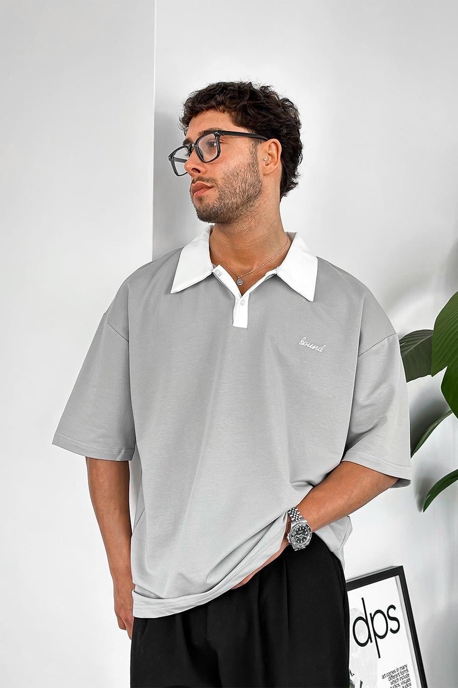 Gri Bound Polo Yaka OUTPLENTY PREMİUM Oversize Tişört