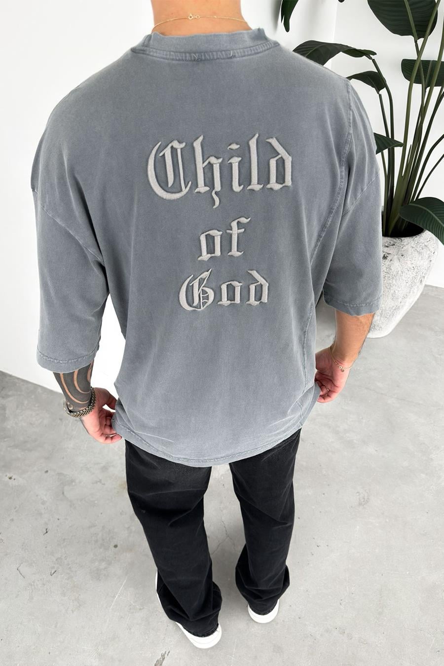 Gri Child Nakış Detay Oversize Tişört