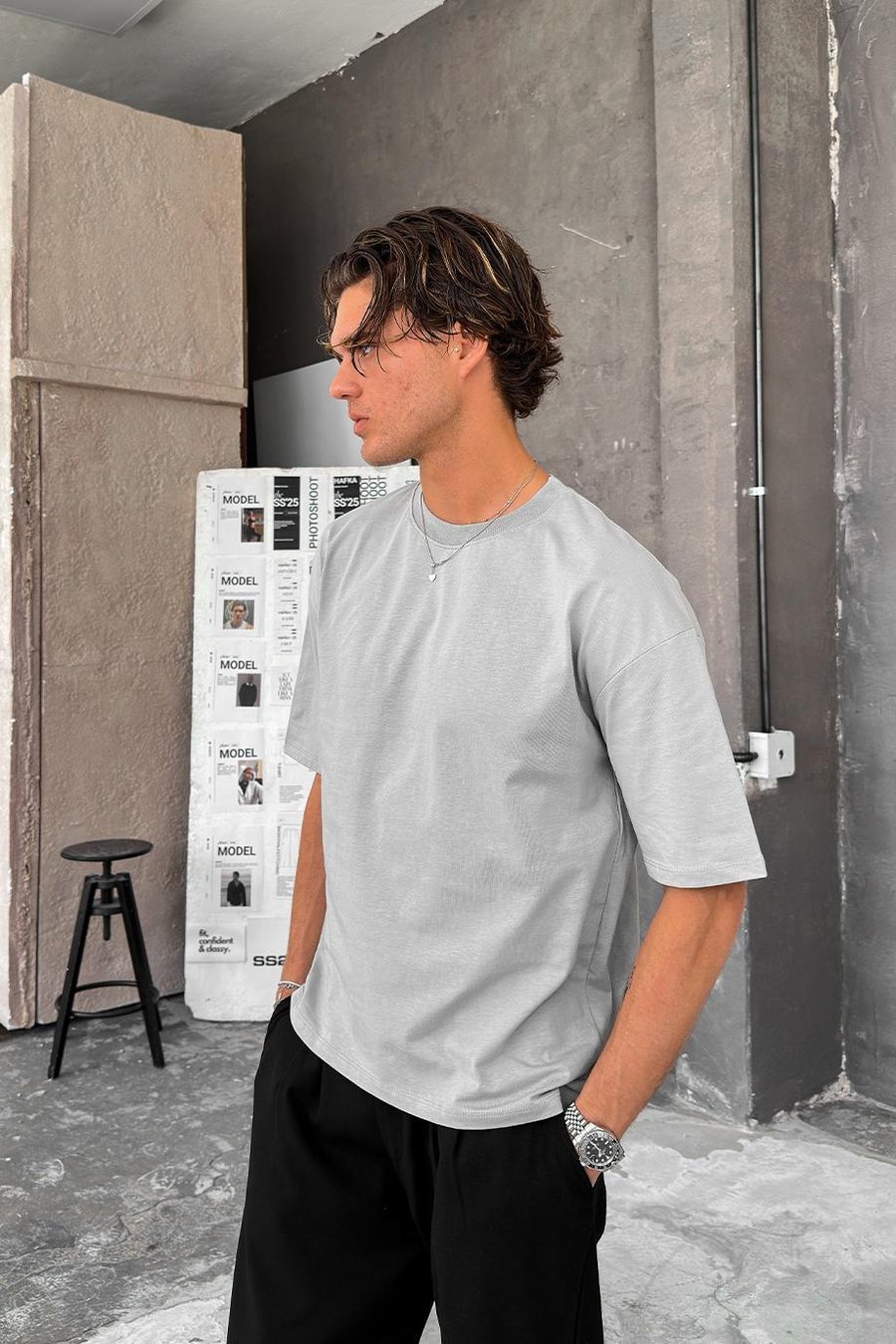 Gri Cozy Basic Oversize Tişört