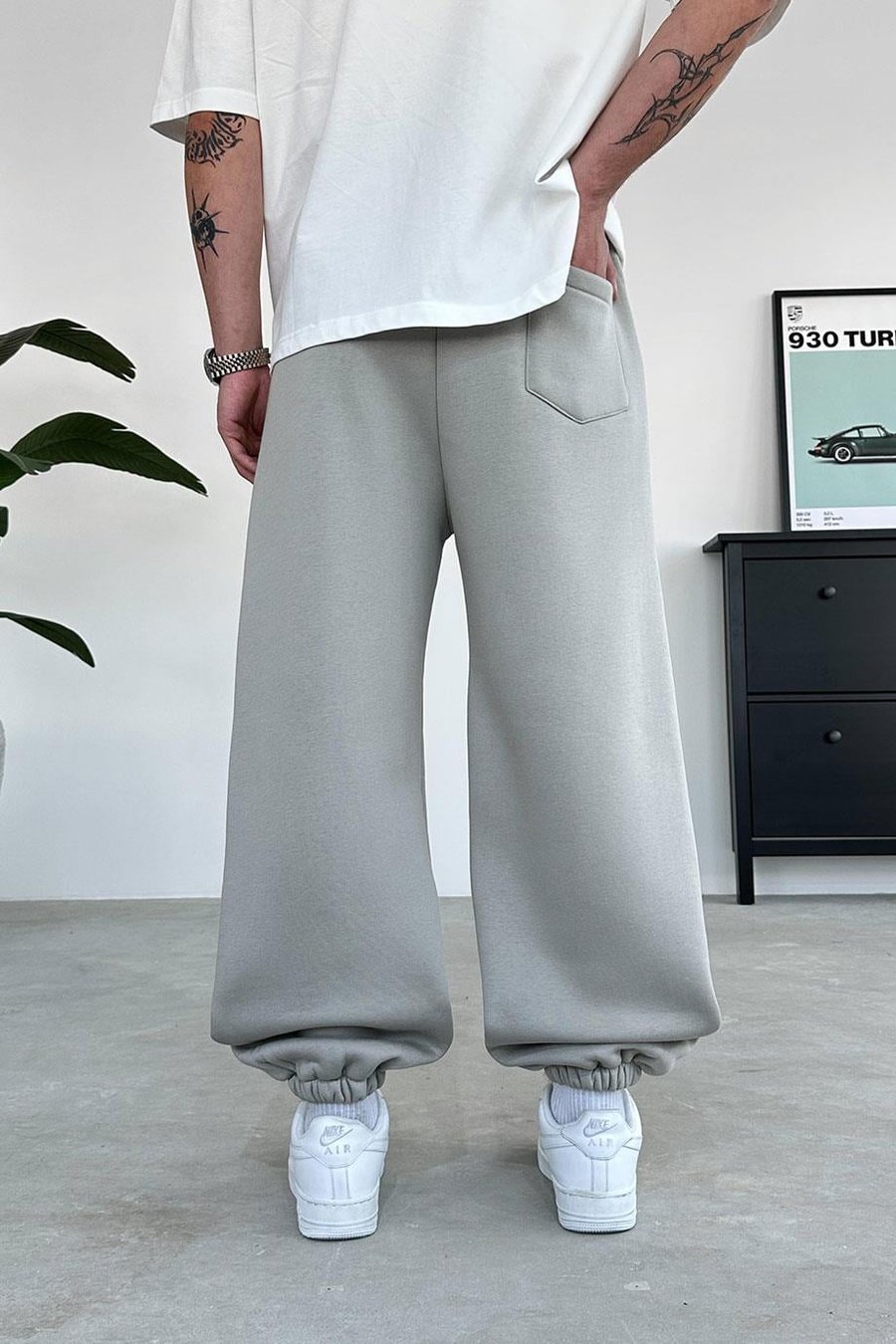 Gri Cozy Basic Paça Lastik Oversize Eşofman