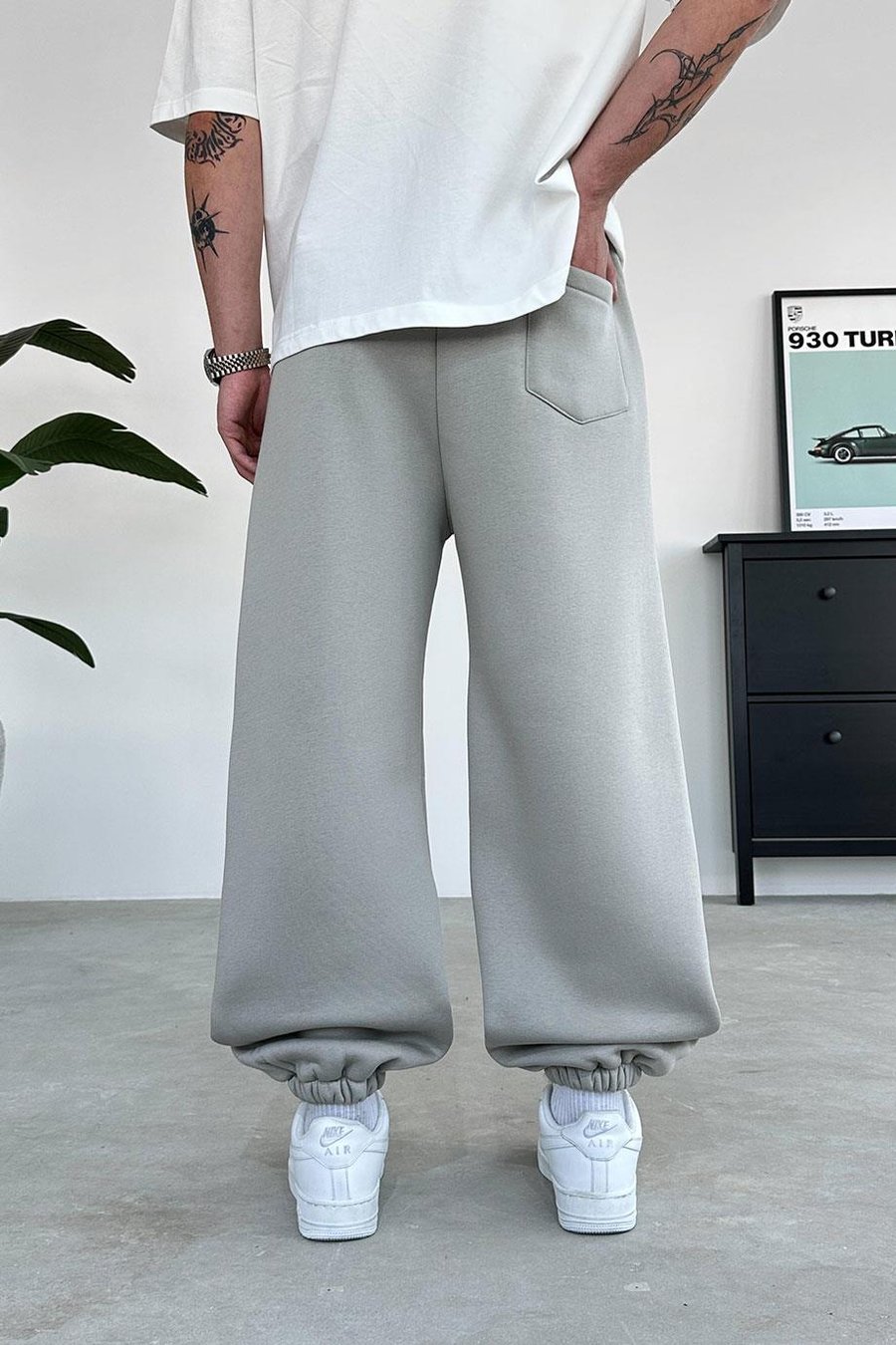 Gri Cozy Basic Paça Lastik Oversize Eşofman