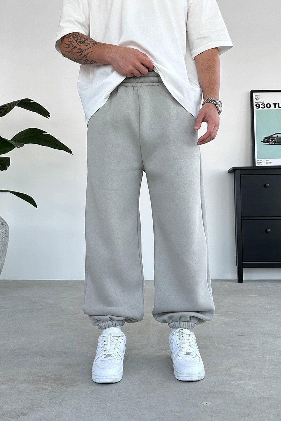 Gri Cozy Basic Paça Lastik Oversize Eşofman
