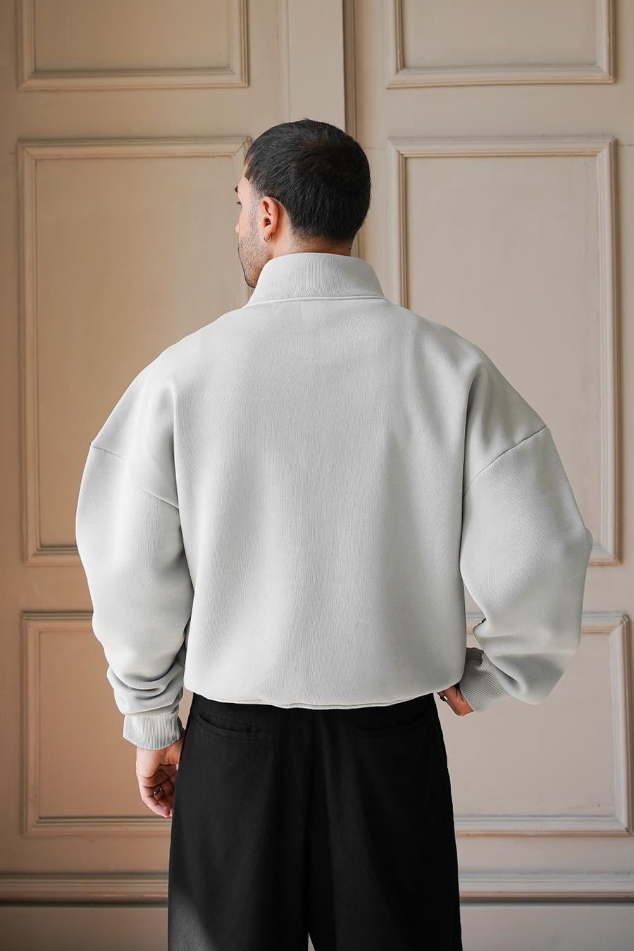 Gri Cozy Basic Yarım Fermuar Oversize Sweatshirt