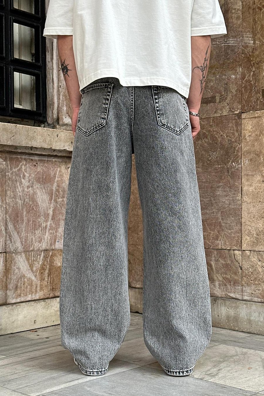 Gri Dokulu  GO Ekstra Bol Baggy Pantolon