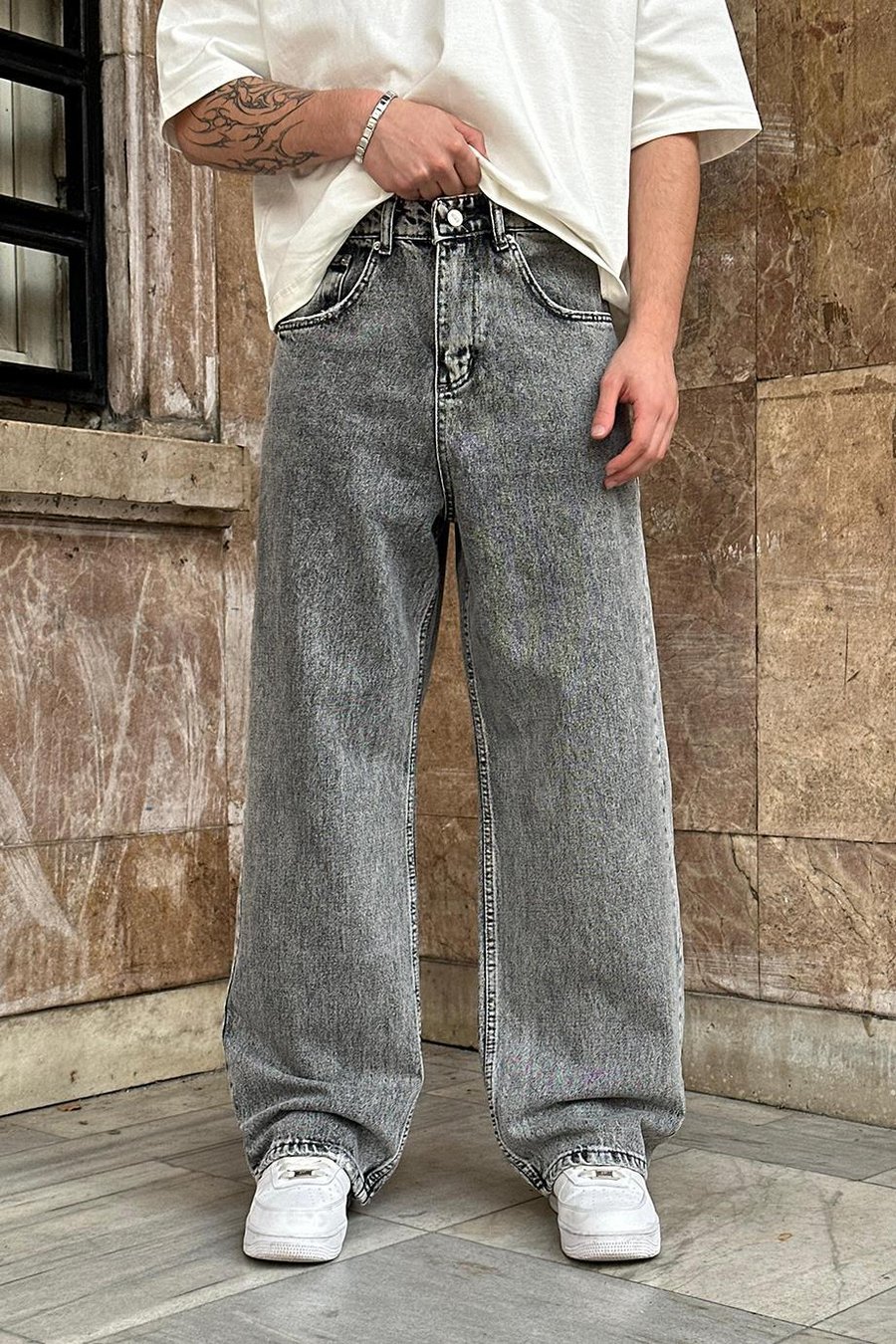 Gri Dokulu  GO Ekstra Bol Baggy Pantolon