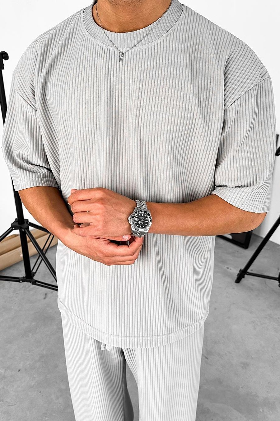 Gri Fitilli Oversize Tişört